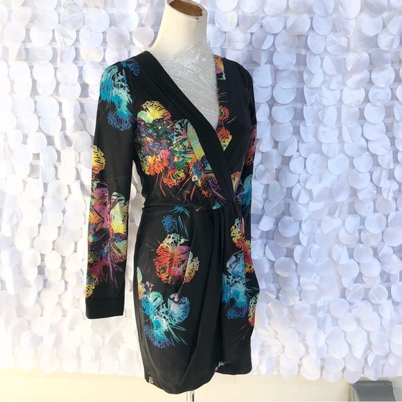 Vintage Yumi Kim 100% Silk Black floral print Mini dress, Small Party Cocktail - Picture 4 of 12